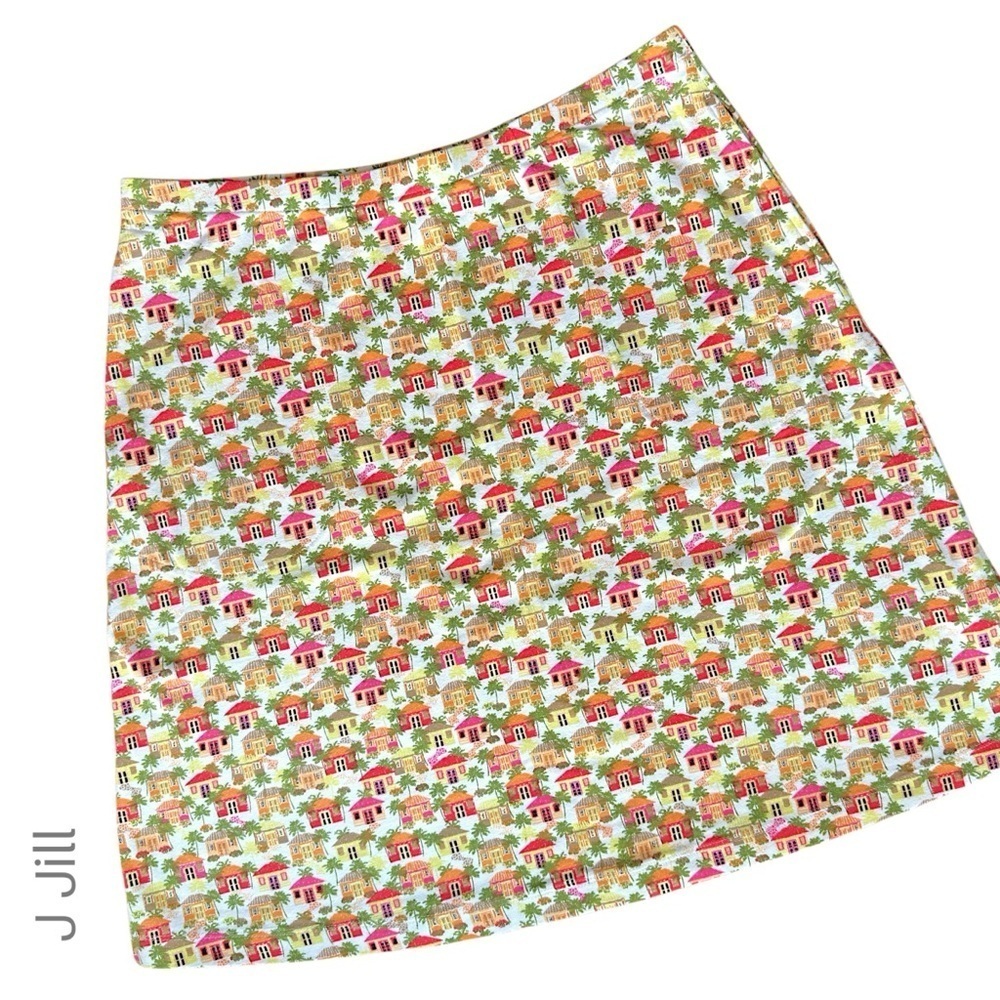J JILL | NWOT HOUSE SKIRT PULL-ON A-LINE COTTON & MODAL PALM TREES | SMALL